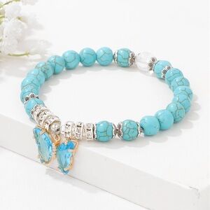 🆕New Healing Turquoise Crystal Gemstone with Butterly Charm